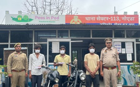 थाना सेक्टर-113 नोएडा पुलिस द्वारा दो पहिया वाहन चोरी करने वाले 03 अभियुक्त गिरफ्तार, कब्जे से चोरी की 02 मोटरसाइकिल व 02 अवैध चाकू बरामद।